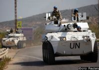 Italian U.N. peacekeepers patrol near UNIFIL headquarters in Naqoura